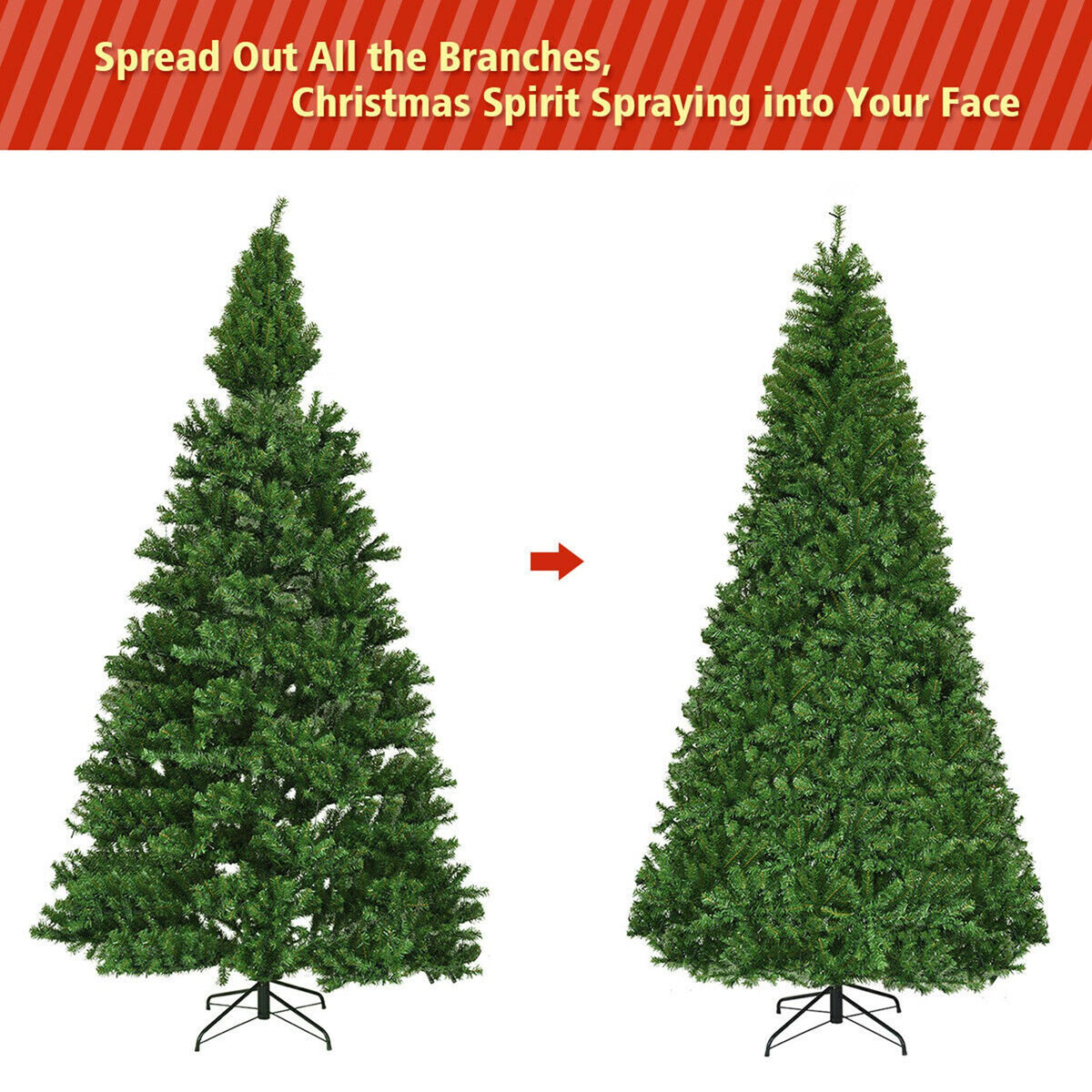 Gymax 9FT Pre-Lit Christmas Tree Hinged Artificial Tree w/ Metal Stand LED Lights