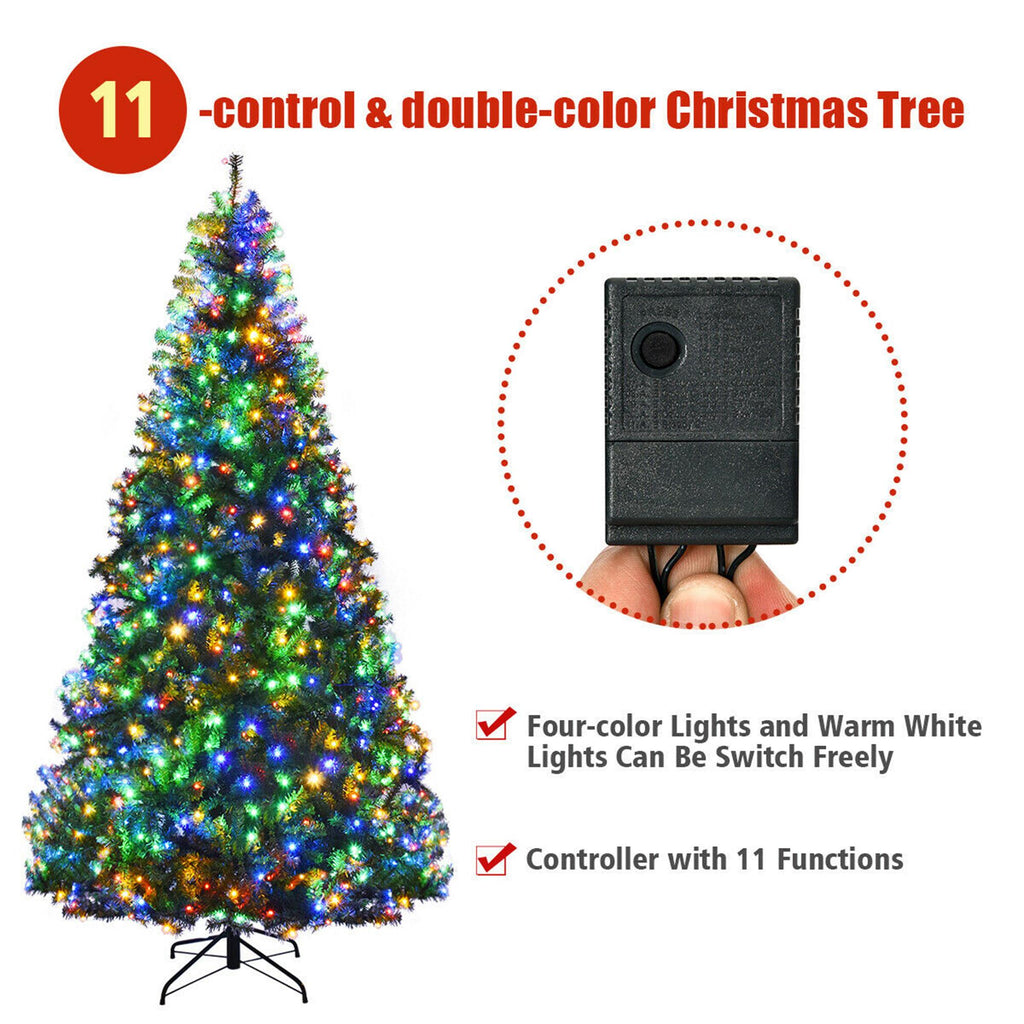 Gymax 9FT Pre-Lit Christmas Tree Hinged Artificial Tree w/ Metal Stand LED Lights