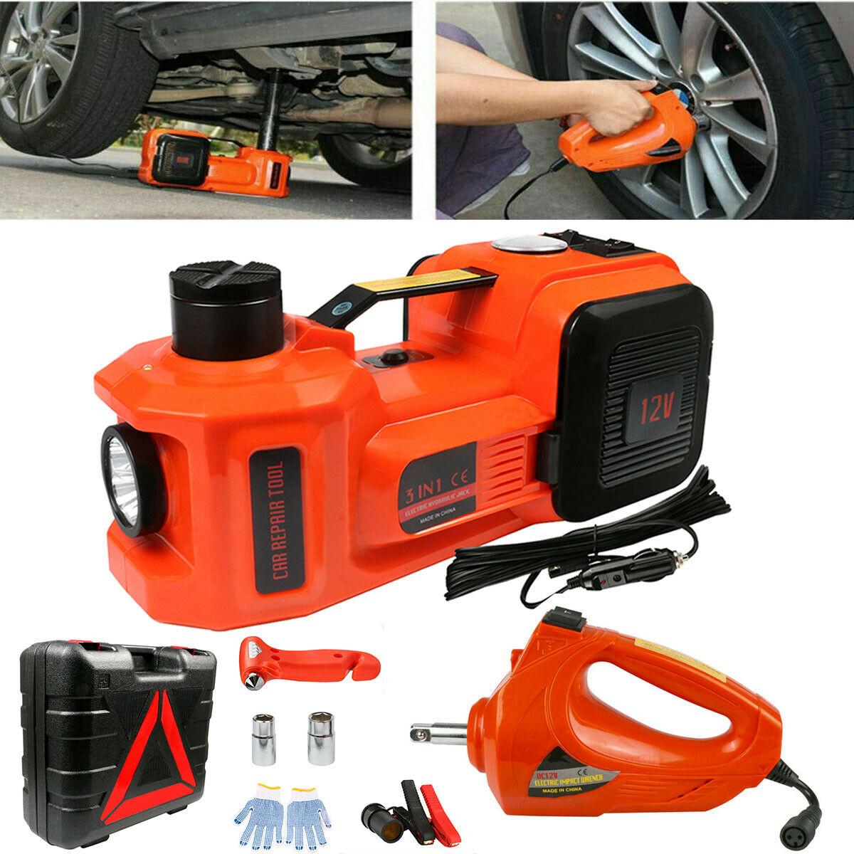 5 Ton 12V Electric Hydraulic Floor Jack Lift+Electric Impact Wrench Car Van