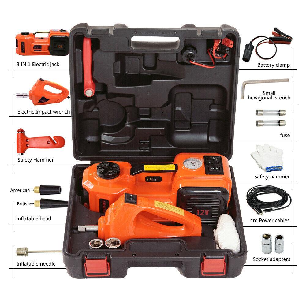 5 Ton 12V Electric Hydraulic Floor Jack Lift+Electric Impact Wrench Car Van