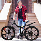 Wjhwsx Follure 2023 26 In. Mountain Bikes Carbon Steel 21 Speed Bicycle Full Suspension, Bikes for Men and Women, Black