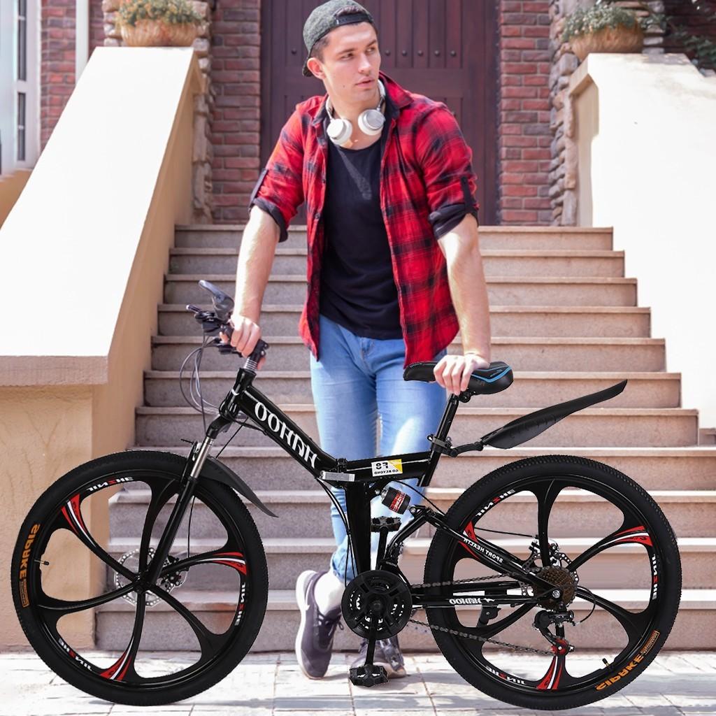 Wjhwsx Follure 2023 26 In. Mountain Bikes Carbon Steel 21 Speed Bicycle Full Suspension, Bikes for Men and Women, Black