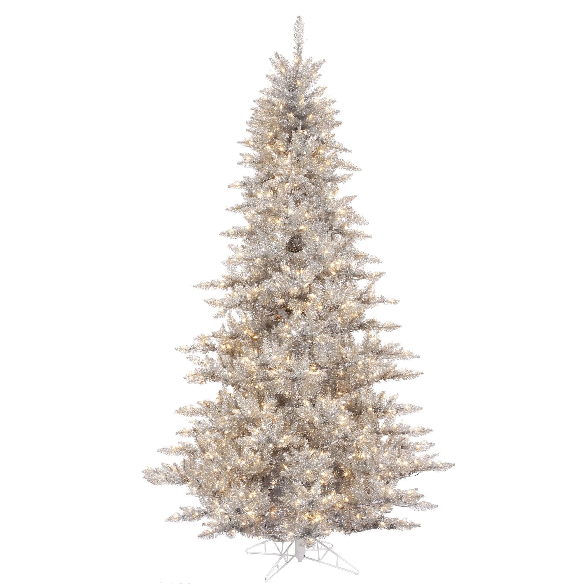 Vickerman 6.5' Silver Tinsel Fir Artificial Christmas Tree, Clear Dura-lit Incandescent Lights - Faux Silver Christmas Tree - Seasonal Indoor Home Decor