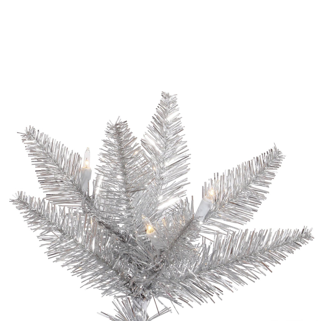 Vickerman 6.5' Silver Tinsel Fir Artificial Christmas Tree, Clear Dura-lit Incandescent Lights - Faux Silver Christmas Tree - Seasonal Indoor Home Decor