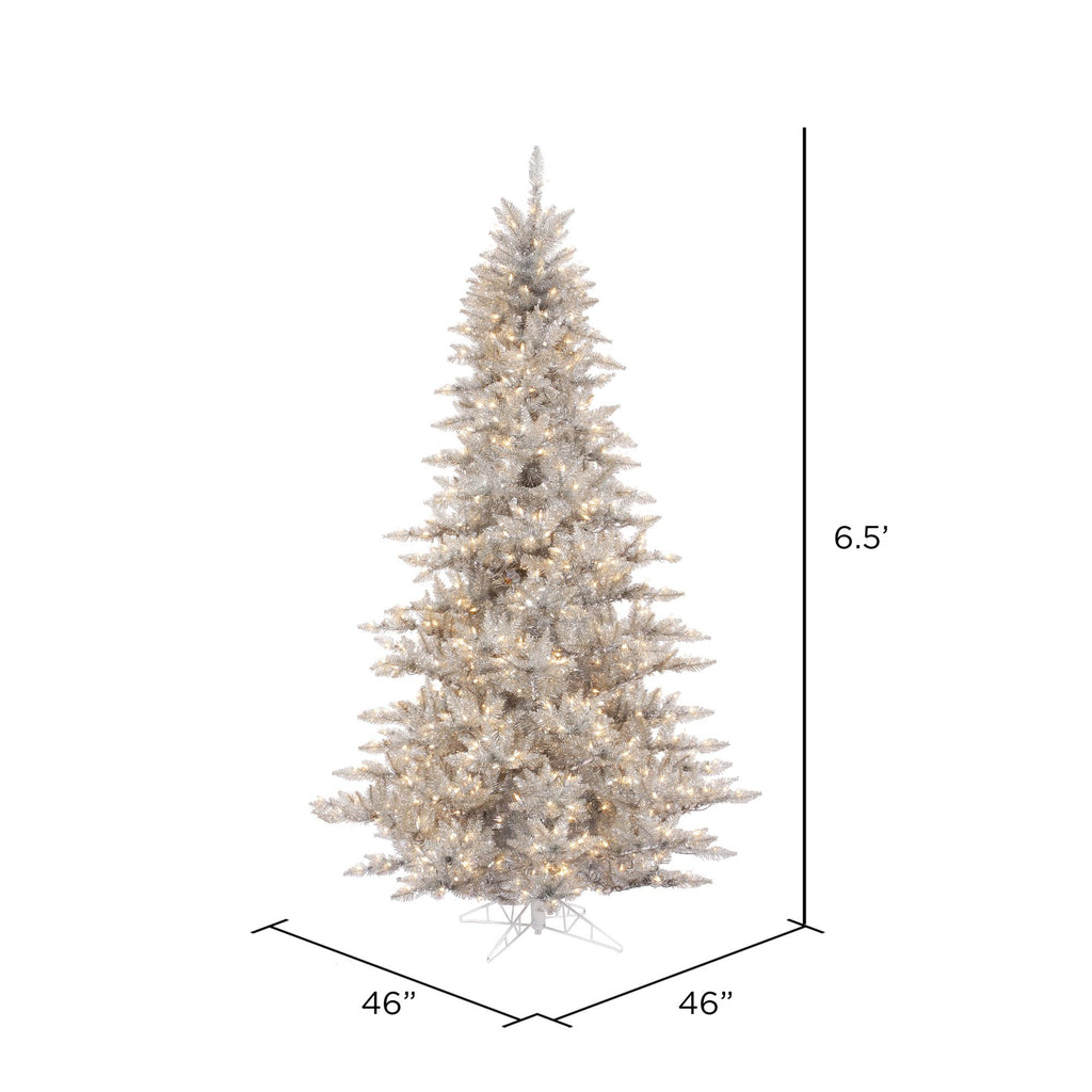 Vickerman 6.5' Silver Tinsel Fir Artificial Christmas Tree, Clear Dura-lit Incandescent Lights - Faux Silver Christmas Tree - Seasonal Indoor Home Decor