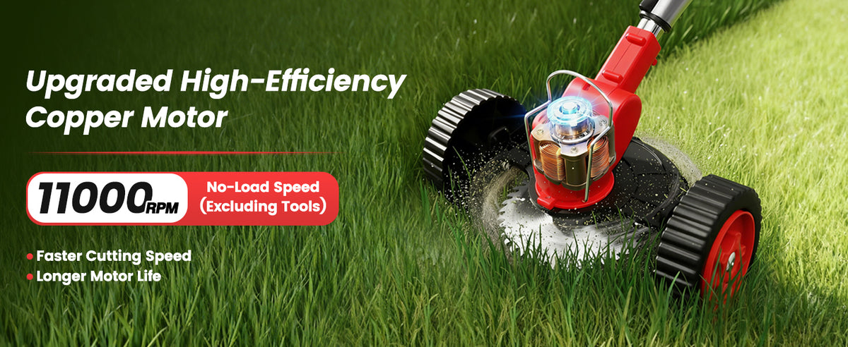 24V Electric Weed Wacker with Wheels, Grass Trimmer Cordless, 3 in 1 Weed Eater Battery Powered with 2pcs Batteries &amp; Charger, Weed Trimmer/Brush Cutter/Edger Lightweight for Lawn &amp; Yard