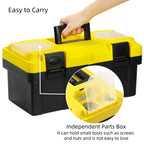 16 Inch Plastic Tool Box with Handle, Portable Toolbox with Removable Tray and Lockable , Heavy Duty Toolbox Organizer with Small Parts Box for Household Workshops Garages, Black Yellow