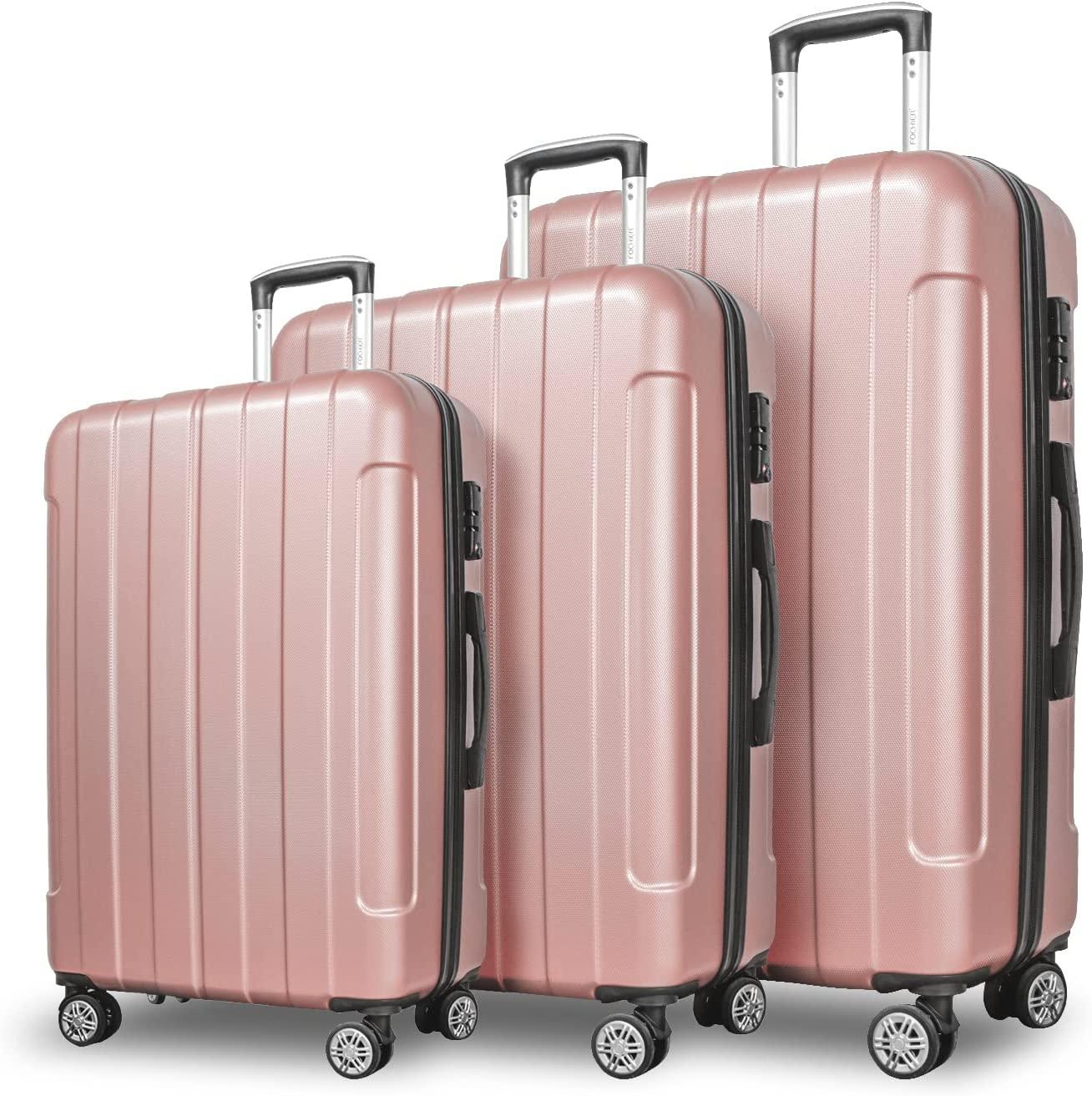 FOCHIER 3 Piece Hard shell Luggage Sets, PC+ABS Hardside Lightweight Fashion Suitcase with Spinner Wheels &amp; TSA Lock (20/24/28 inch)