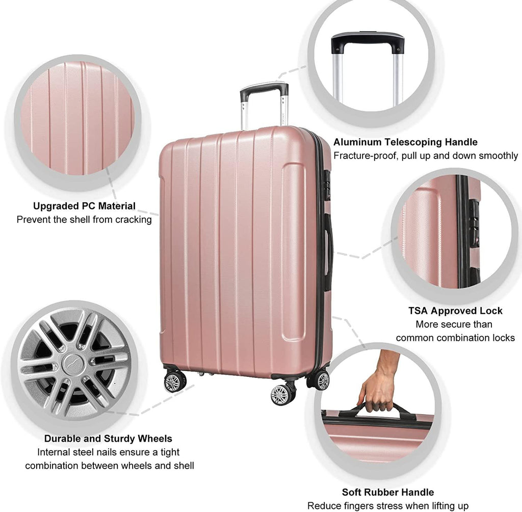 FOCHIER 3 Piece Hard shell Luggage Sets, PC+ABS Hardside Lightweight Fashion Suitcase with Spinner Wheels &amp; TSA Lock (20/24/28 inch)