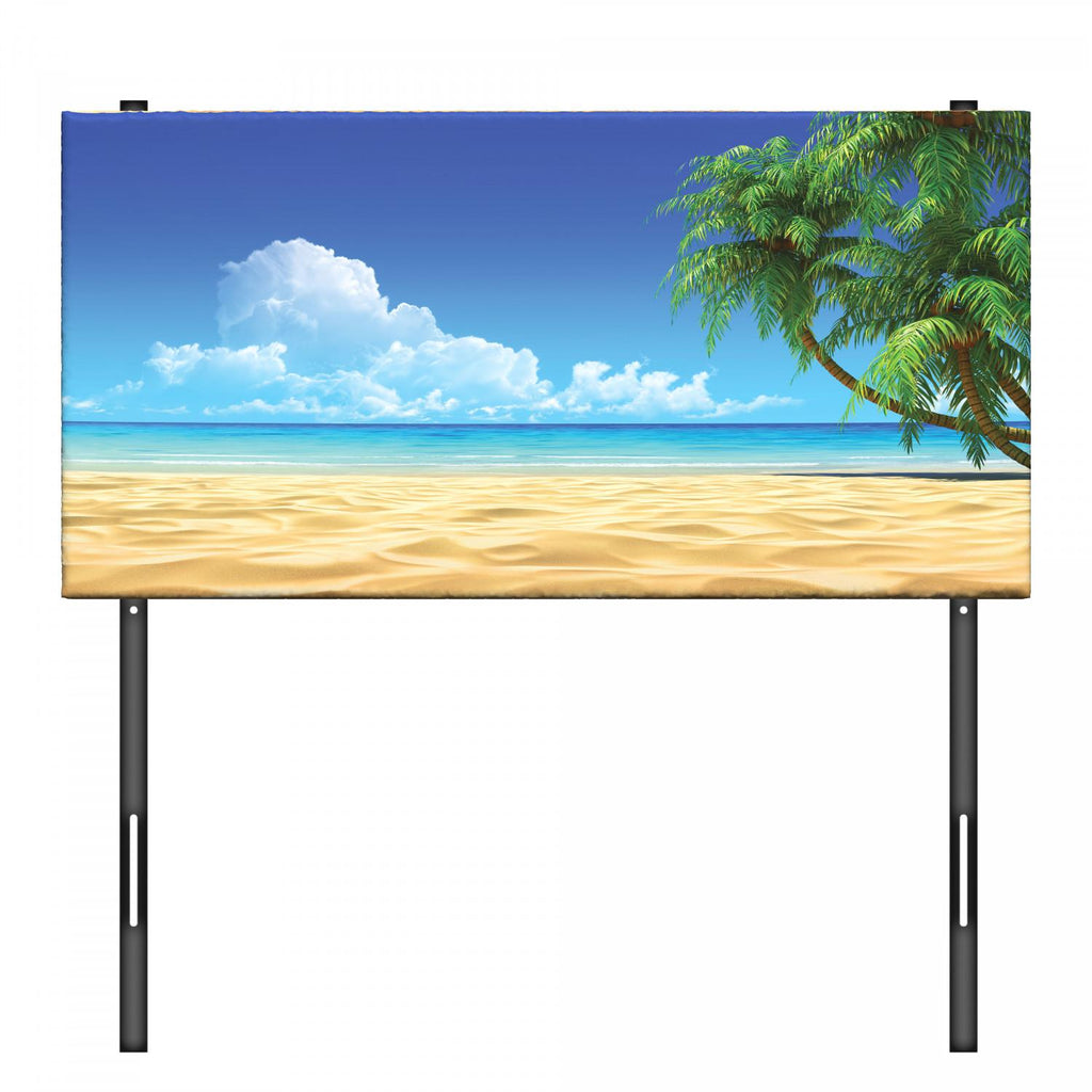 Ocean Headboard, Palm Tree Leaves in the Tropical Sand Beach Sea Landscape Graphic Print, Upholstered Decorative Metal Bed Headboard with Memory Foam, Twin Size, Cream and Navy Green, by Ambesonne