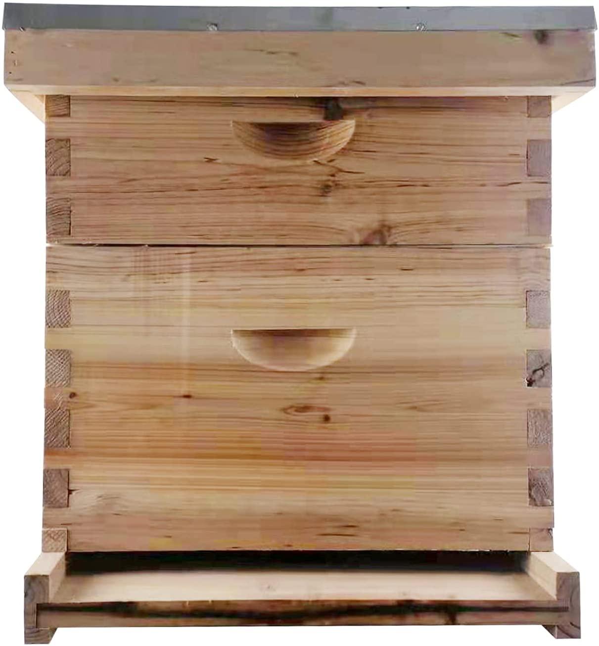 tfcfl wooden bee hives, 10 frame beeswax coated langstroth beehive 2 layers honey bee hive box with metal top cover for beginners and pro beekeepers beekeeping