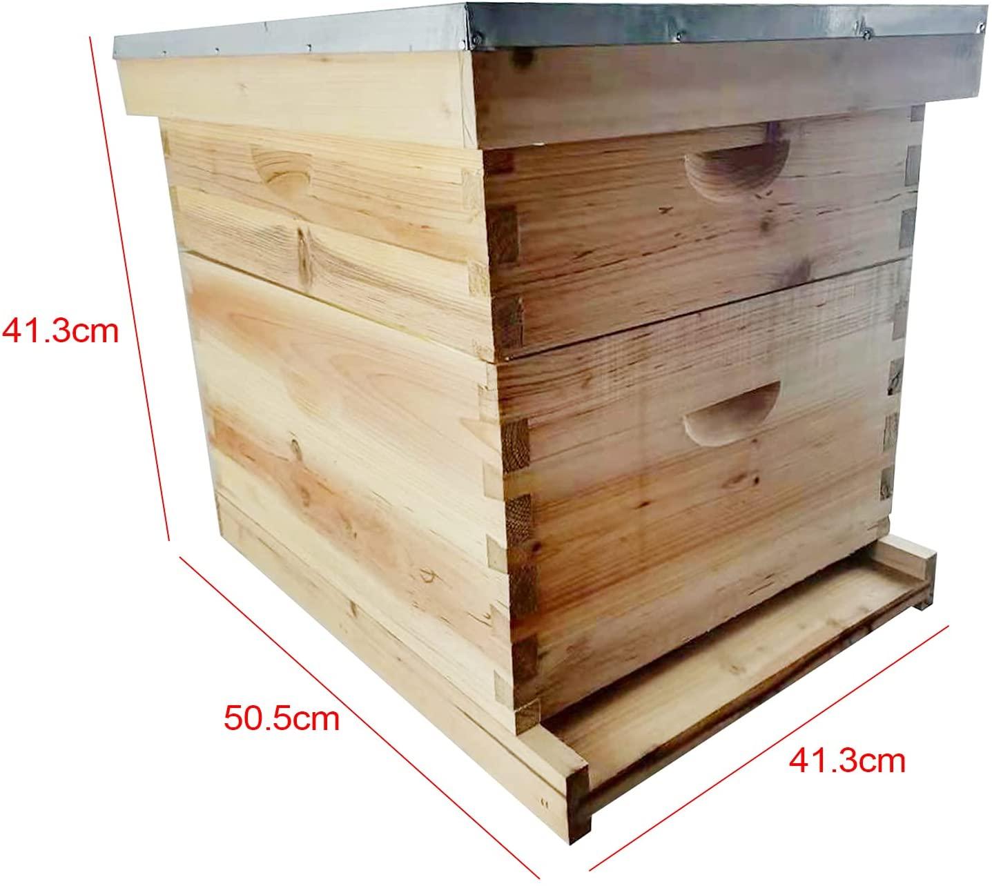 tfcfl wooden bee hives, 10 frame beeswax coated langstroth beehive 2 layers honey bee hive box with metal top cover for beginners and pro beekeepers beekeeping