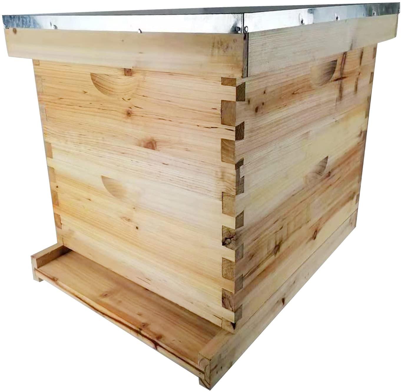 tfcfl wooden bee hives, 10 frame beeswax coated langstroth beehive 2 layers honey bee hive box with metal top cover for beginners and pro beekeepers beekeeping