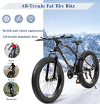 Max4out Fat Tire Mountain Bike 21 Speed  Derailleur, with High Carbon Steel Frame, Double Disc Brake and Front Suspension Anti-Slip Bikes with 26 inch Wheels, Black/White