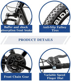 Max4out Fat Tire Mountain Bike 21 Speed  Derailleur, with High Carbon Steel Frame, Double Disc Brake and Front Suspension Anti-Slip Bikes with 26 inch Wheels, Black/White