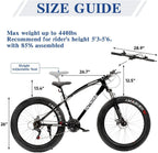 Max4out Fat Tire Mountain Bike 21 Speed  Derailleur, with High Carbon Steel Frame, Double Disc Brake and Front Suspension Anti-Slip Bikes with 26 inch Wheels, Black/White