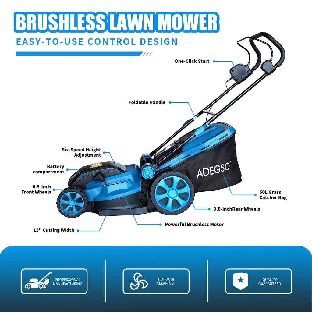 17-Inch Cordless Lawn Mower with 2 x 21V 4.0Ah Batteries &amp; Dual-Port Fast Charger, Battery Powered Push Mower, 6-Position Cutting Height Adjustment, 50L Grass Collection Bag
