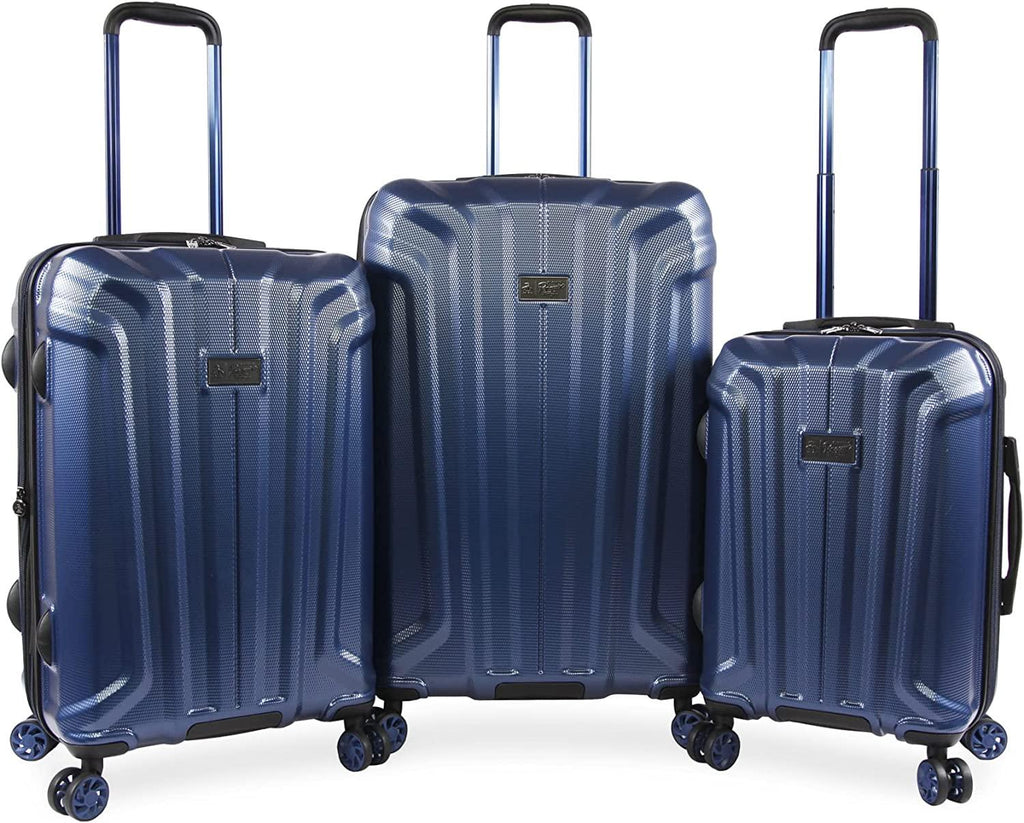 Gibson 3 Piece Set Expandable Suitcase with Spinner Wheels, Metallic Blue