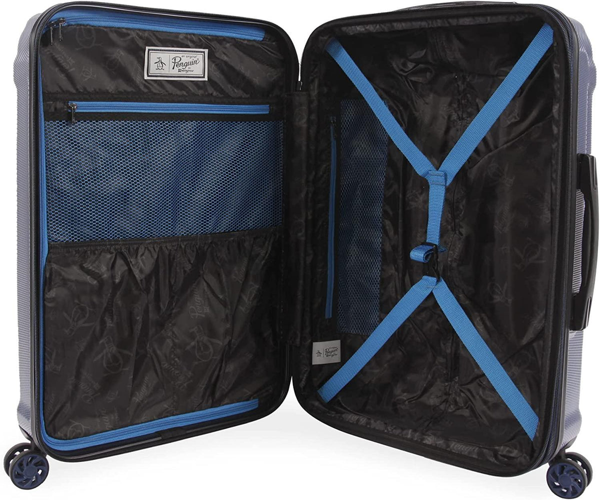 Gibson 3 Piece Set Expandable Suitcase with Spinner Wheels, Metallic Blue