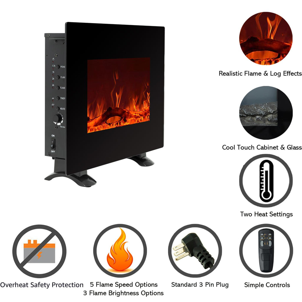 C-Hopetree Wall Mounted or Freestanding Electric Fireplace Heater with Remote and Thermostat, 22 inch Wide