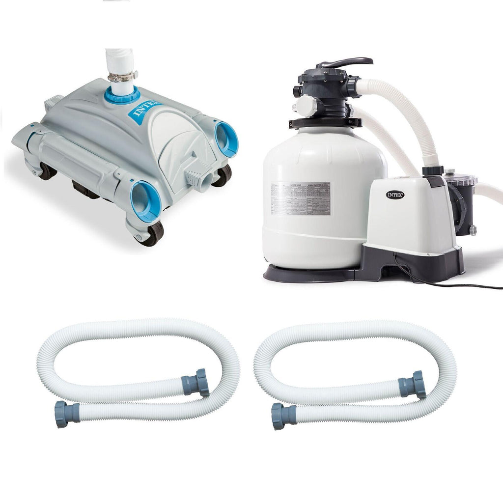 intex pool sand filter pump w/ automatic timer &amp; side vacuum &amp; 1.5” hose 2 pack