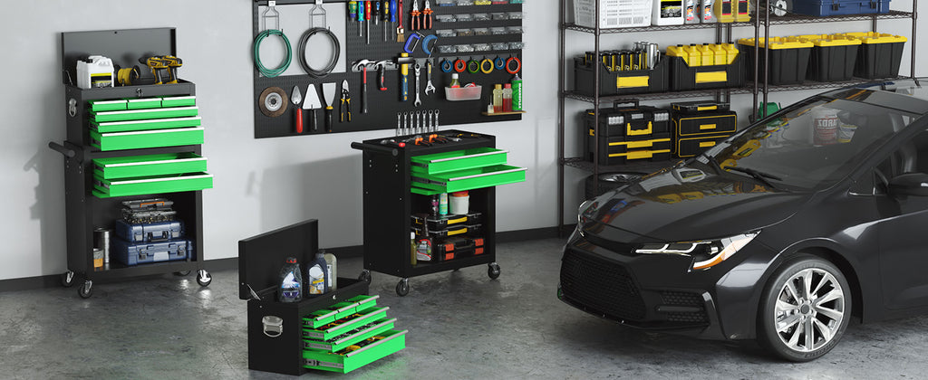 8-Drawer High Capacity Rolling Tool Chest, Removable Cabinet StoraTool Box with Wheels and Drawers, Detachable Toolbox with Lock for Workshop Mechanics Garage(Black&Green)