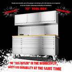 72-inch Rolling Tool Cabinet Mobile Workbench Tool Chest with 15 StoraDrawers, Wheels, 3 Uper Cabinet, Outlet, SS Pegboard,  Steel
