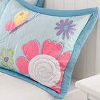 Mi Zone Kids Crazy Daisy Twin Bedding For Girls Quilt Set - Sky Blue, Pink , Flowers, Butterfly - 3 Piece Kids Girls Quilts - Ultra Soft Microfiber Quilt Sets Coverlet