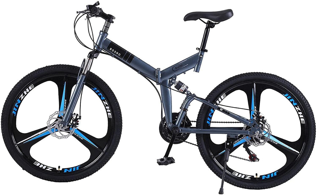 26 inch Folding Bike Foldable Mountain Bikes 21 Speed Full Suspension MTB Road Bicycle Double Disc Brake s High Carbon Steel 3-Spoke Wheels for Adults Teens Men Women