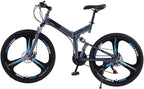 26 inch Folding Bike Foldable Mountain Bikes 21 Speed Full Suspension MTB Road Bicycle Double Disc Brake s High Carbon Steel 3-Spoke Wheels for Adults Teens Men Women