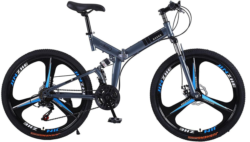 26 inch Folding Bike Foldable Mountain Bikes 21 Speed Full Suspension MTB Road Bicycle Double Disc Brake s High Carbon Steel 3-Spoke Wheels for Adults Teens Men Women