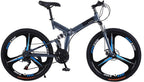 26 inch Folding Bike Foldable Mountain Bikes 21 Speed Full Suspension MTB Road Bicycle Double Disc Brake s High Carbon Steel 3-Spoke Wheels for Adults Teens Men Women