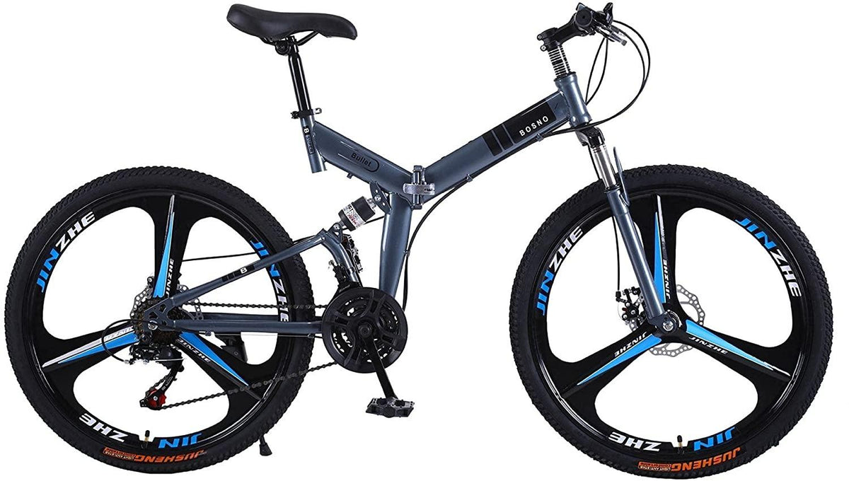 26 inch Folding Bike Foldable Mountain Bikes 21 Speed Full Suspension MTB Road Bicycle Double Disc Brake s High Carbon Steel 3-Spoke Wheels for Adults Teens Men Women
