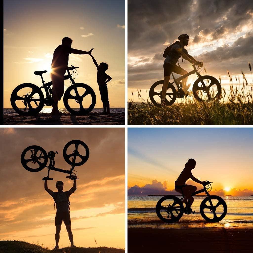 26 inch Folding Bike Foldable Mountain Bikes 21 Speed Full Suspension MTB Road Bicycle Double Disc Brake s High Carbon Steel 3-Spoke Wheels for Adults Teens Men Women