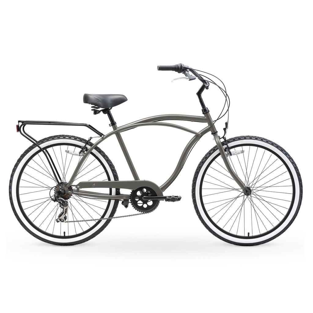 reezero Around Block Men's 7-Speed Beach Cruiser Bicycle, 26 In. Wheels, Matte Gray