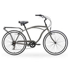 reezero Around Block Men's 7-Speed Beach Cruiser Bicycle, 26 In. Wheels, Matte Gray
