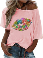 Women's Casual Off Shoulder Tops Short Sleeve T Shirts Loose Summer Blouse Shirt