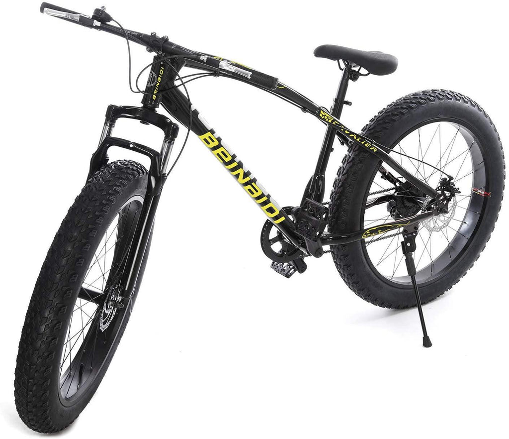 Big Fat Tire Mountain Bike Men Bicycle 26 in High Carbon Steel Frame Outdoor Road Bike 21 Speed Full Suspension MTB