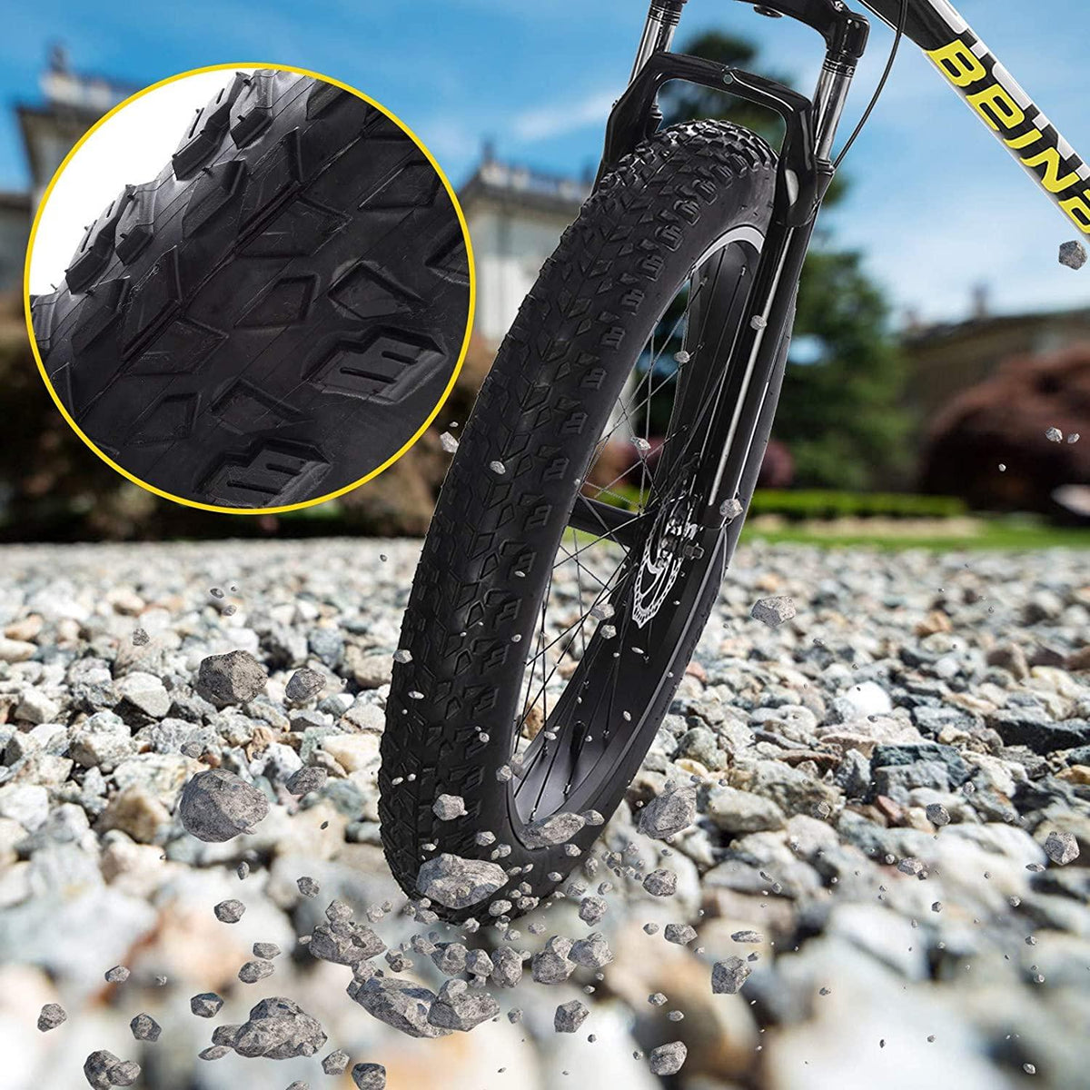 Big Fat Tire Mountain Bike Men Bicycle 26 in High Carbon Steel Frame Outdoor Road Bike 21 Speed Full Suspension MTB