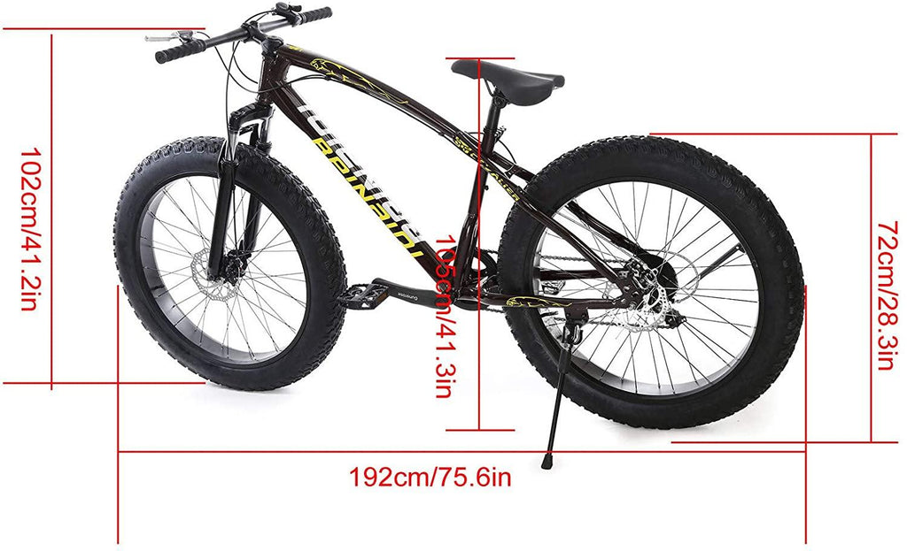 Big Fat Tire Mountain Bike Men Bicycle 26 in High Carbon Steel Frame Outdoor Road Bike 21 Speed Full Suspension MTB