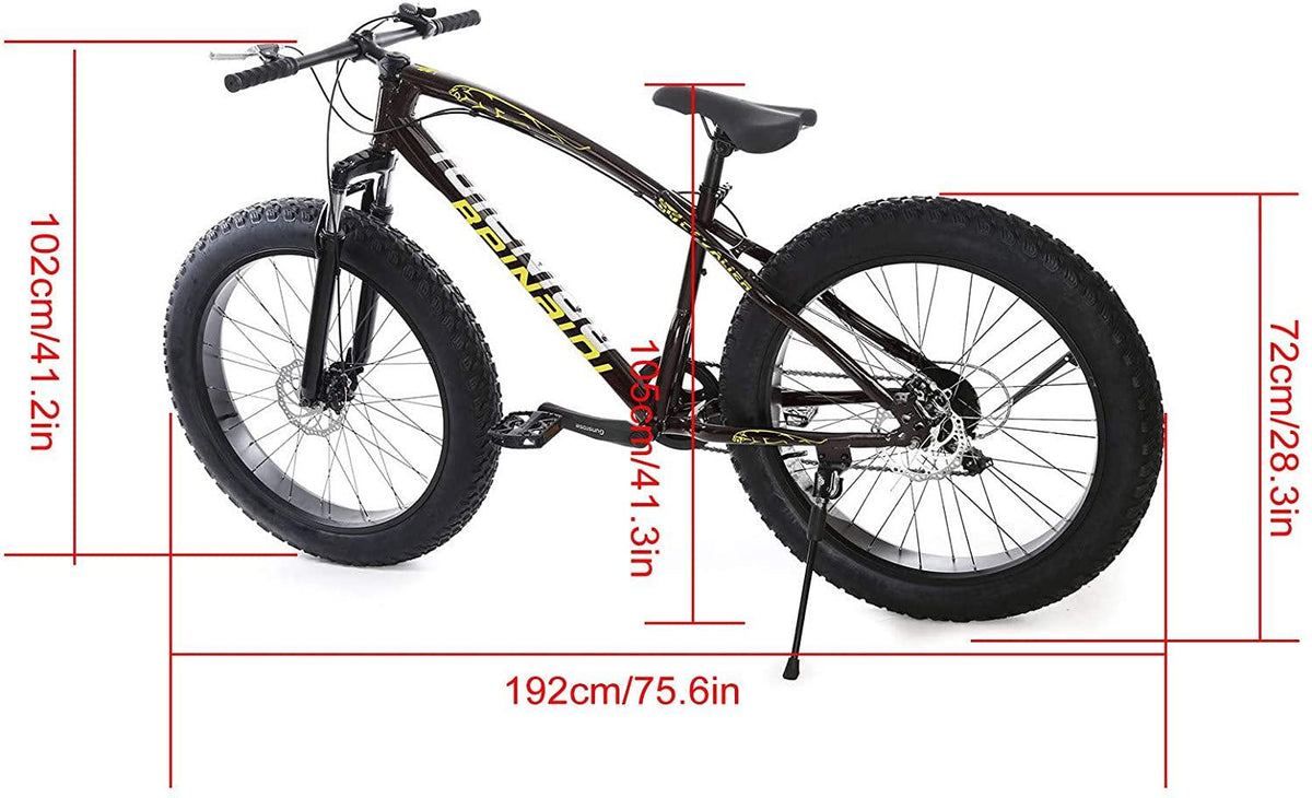 Big Fat Tire Mountain Bike Men Bicycle 26 in High Carbon Steel Frame Outdoor Road Bike 21 Speed Full Suspension MTB