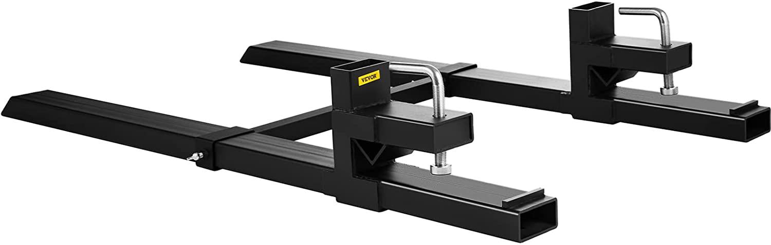 mophorn pallet forks 30" 1500 lbs max, clamp on tractor bucket forks with adjustable stabilizer bar, heavy duty front loader forks 43" total length, fork attachment for skid steer,loader bucket