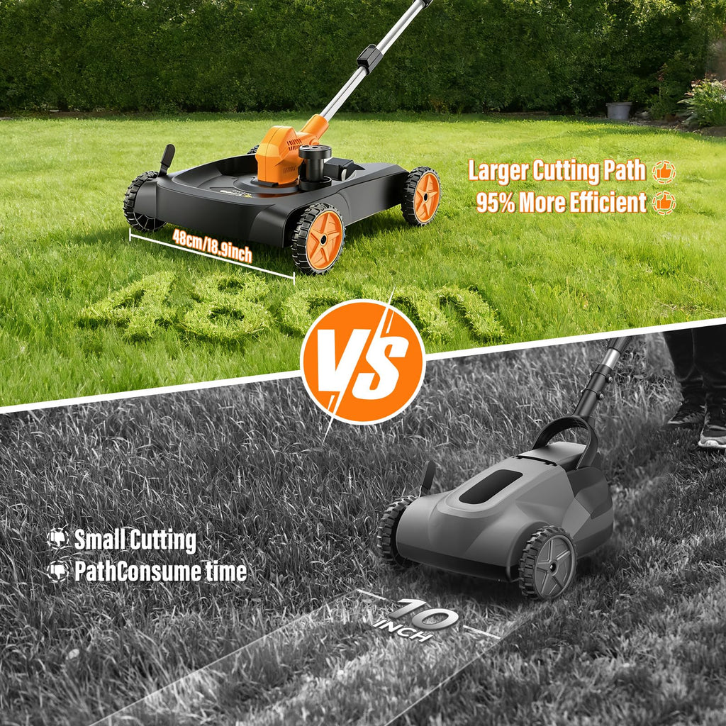 18.9" Cordless Lawn Mower, String Trimmer &amp; Wheeled Edger 3-in-1 Combo, Brushless 2 * 4.0Ah Batteries, 3 Blades, Adjustable Height &amp; Angle Electric Weed Eater and Lawnmower