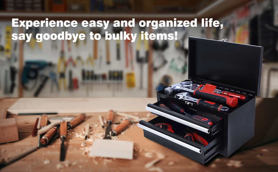 SUMERUZ Mini Tool Box with Drawers - Small Metal Tool Box, Micro Top Tool Chest for Tools Storage,Multi-Purpose Portable StoraCase Organizer (Black01)