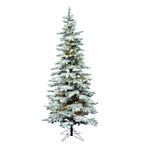 Vickerman 6.5' Flocked Utica Fir Slim Artificial Christmas Tree, Warm White LED Lights - Snow Covered Faux Tree - Seasonal Indoor Home Decor
