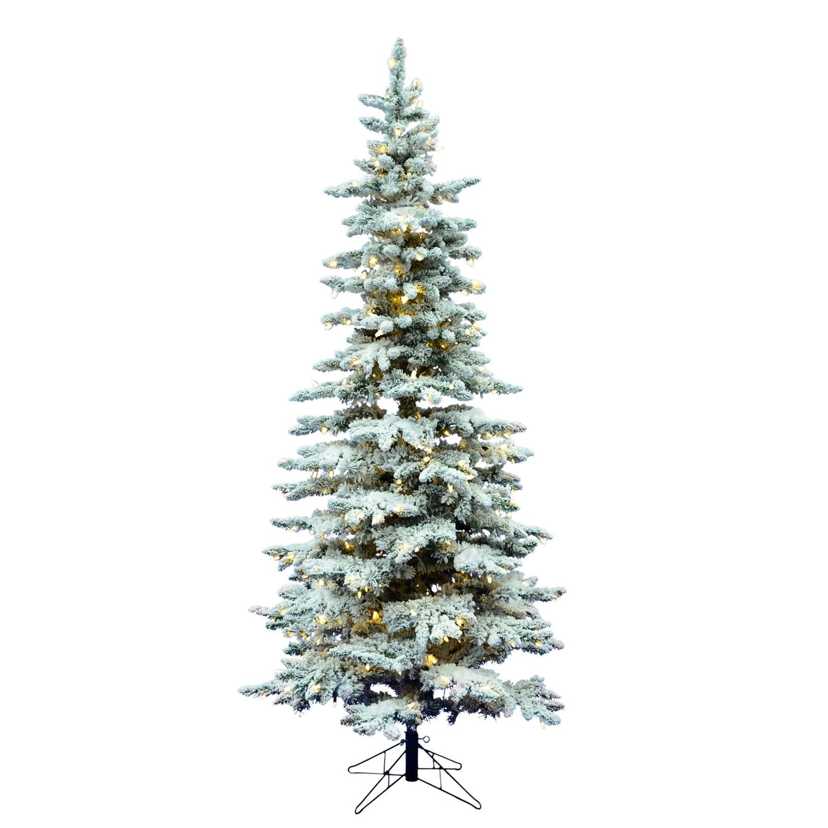 Vickerman 6.5' Flocked Utica Fir Slim Artificial Christmas Tree, Warm White LED Lights - Snow Covered Faux Tree - Seasonal Indoor Home Decor