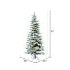 Vickerman 6.5' Flocked Utica Fir Slim Artificial Christmas Tree, Warm White LED Lights - Snow Covered Faux Tree - Seasonal Indoor Home Decor