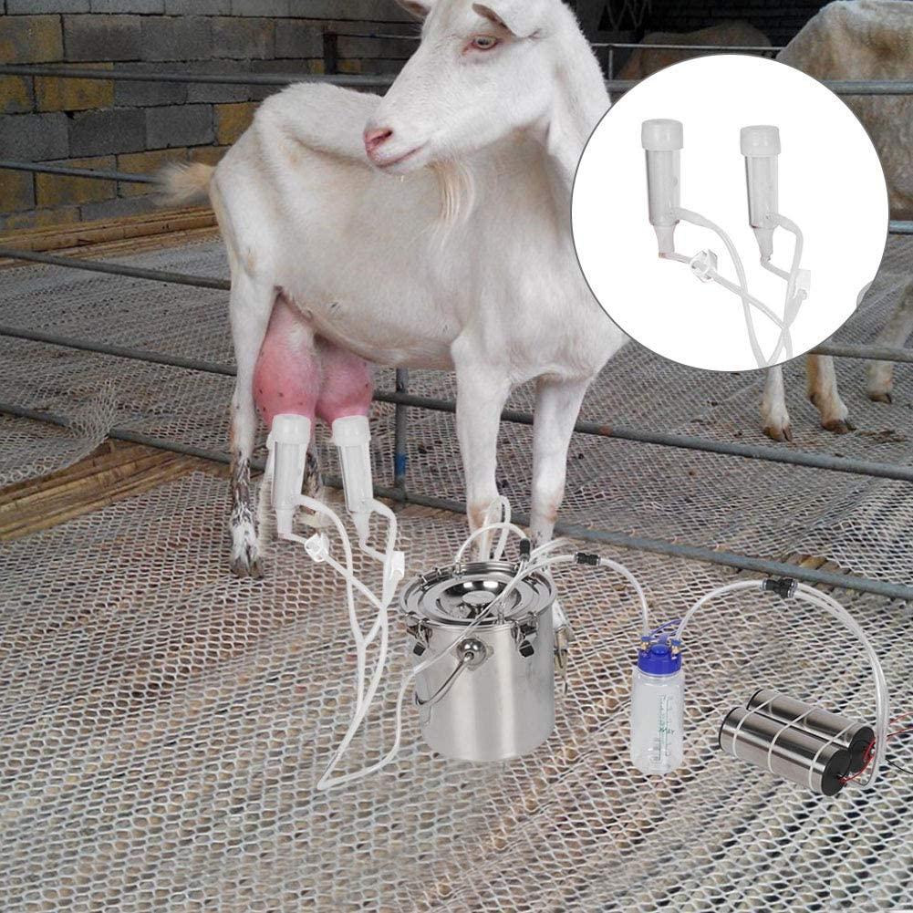5l electric milking machine, double head pulsation vacuum pump milker portable milking supplies with pulse timing settings vacuum pump milker household milking machine (cow/sheep)(cow)