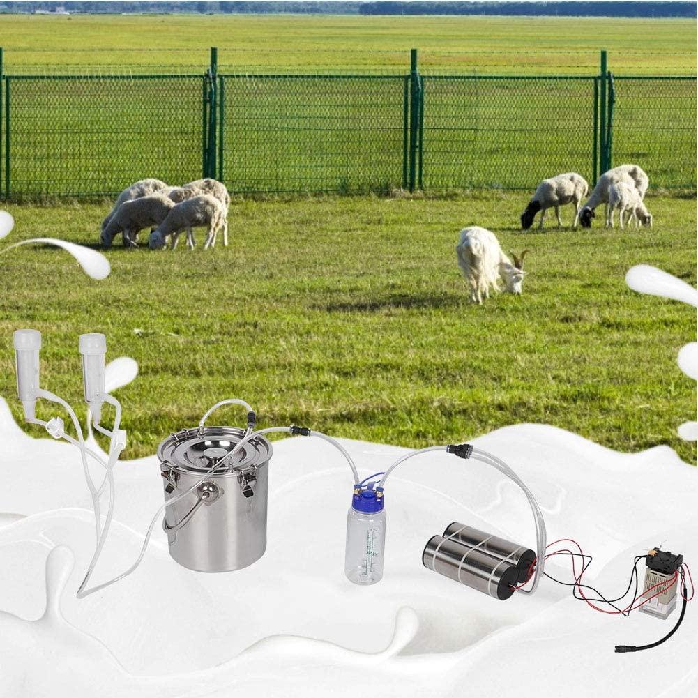 5l electric milking machine, double head pulsation vacuum pump milker portable milking supplies with pulse timing settings vacuum pump milker household milking machine (cow/sheep)(cow)