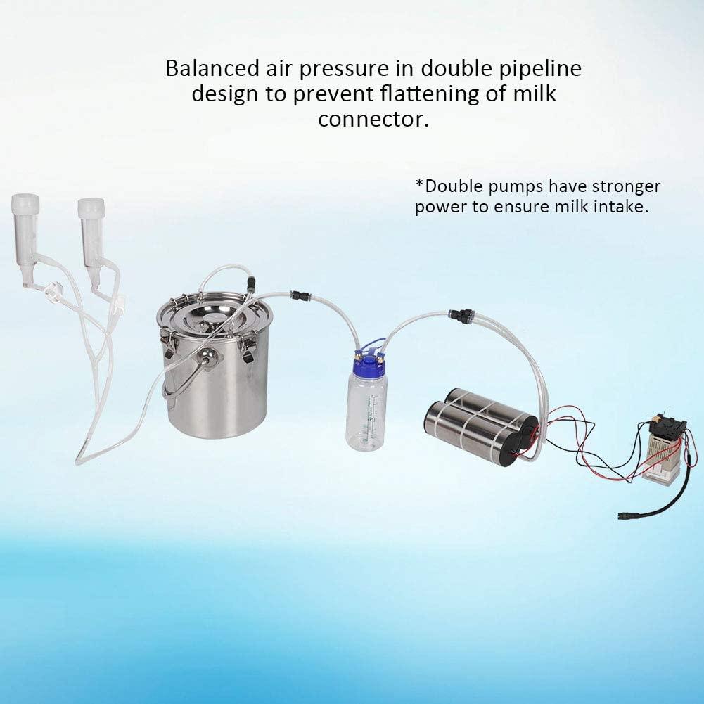 5l electric milking machine, double head pulsation vacuum pump milker portable milking supplies with pulse timing settings vacuum pump milker household milking machine (cow/sheep)(cow)